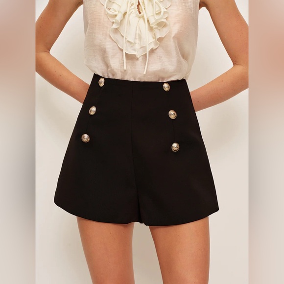 043. Commense High-Waist Double-Breasted Button Shorts - Picture 3 of 5